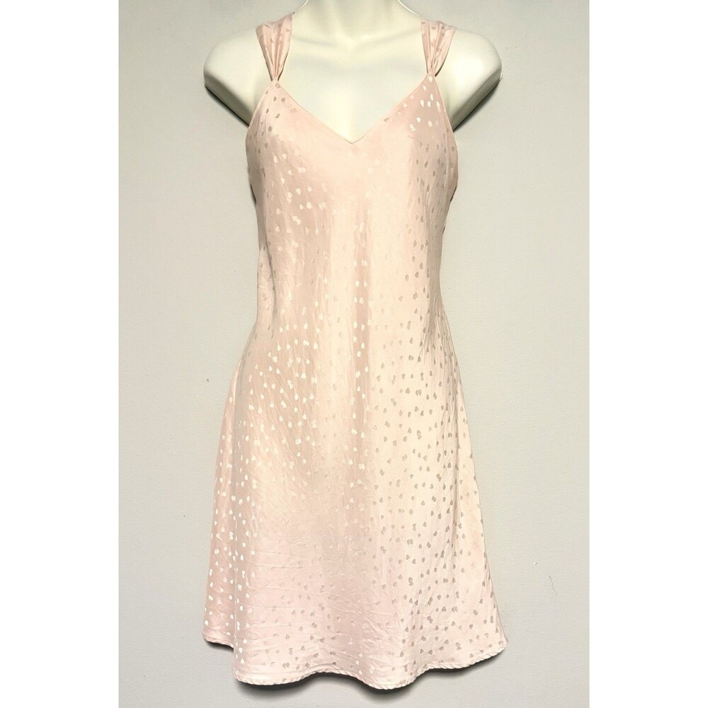 Vintage Silkscreen 100% Silk Chemise Slip Dress Sz XL Pastel Pink Hearts Y2K